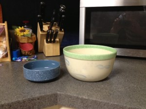 My daughter "found" the only bowl available for ice cream - the biggest in the cabinet.