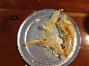 All that was left of our meal - a few pizza bones.