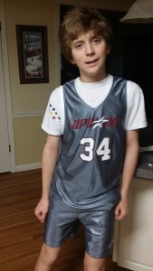 My son, just before his final game of Upward Basketball